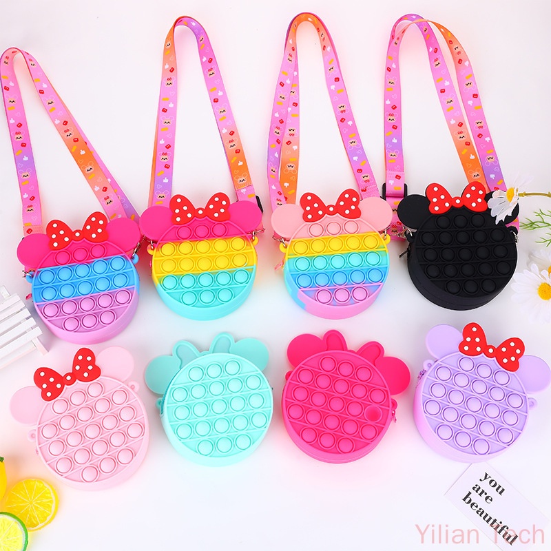 Minnie Pop It Fidget Toy Pop Purse Shoulder Bag Backpack Bubble Cross Body Bag for Kid School Supplies Pop Handbags Wallet Toys Unicorn Bag