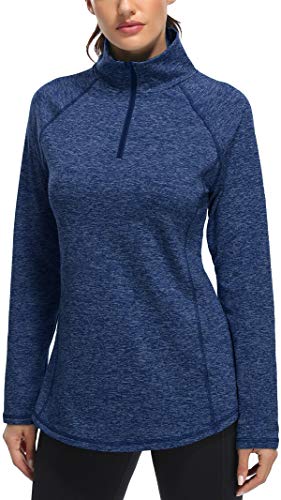 Miusey Shirts Women Long Sleeve,Quarter Zip Polo Hiking T-Shirts Ladies Cowl Neck Workout Tunic Top Athletic Pilates Fitness Light Weight Easy Running Fall Clothes Blue M