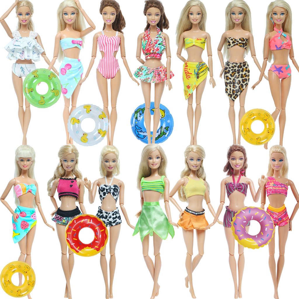 Mix Doll Swimwear + Random Lifebuoy Swimming Swimsuits Bikini Buoy Beach Bathing Clothes Accessories for Barbie Doll Toy