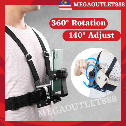 Mobile Phone Chest holder go pro Mount Selfie Action Body Harness Strap Action Camera Phone Clip Pemegang Fon Dada Vlog