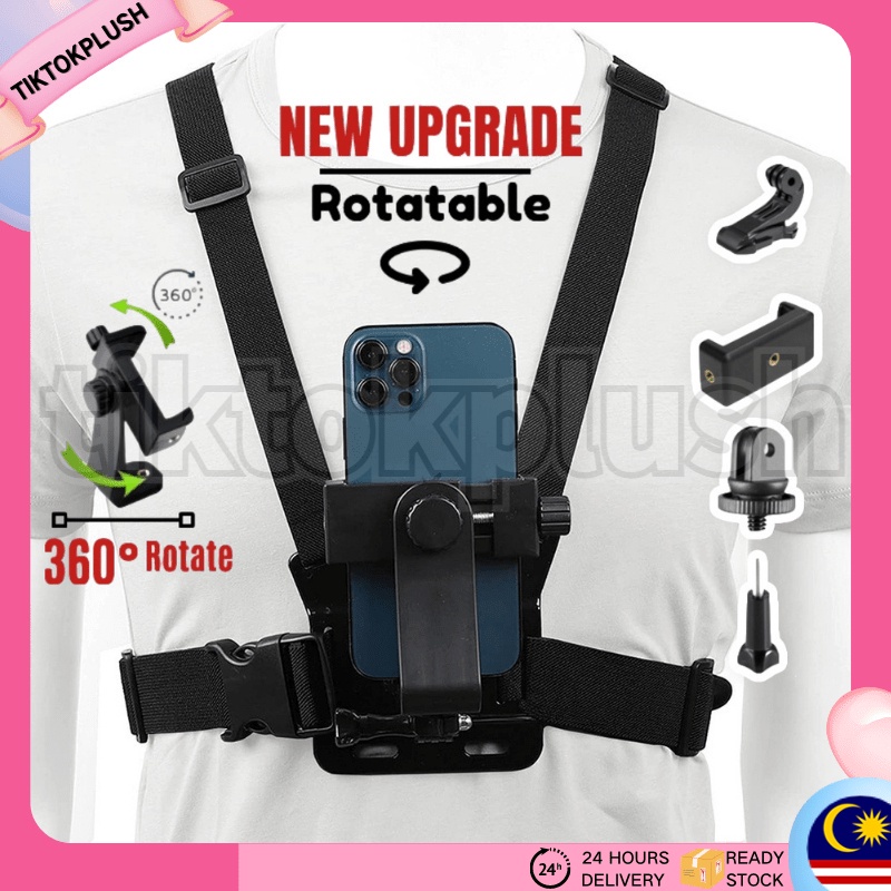 Mobile Phone GoPro Chest Mount Harness Strap Holder Selfie Action Body Action Camera Phone Clip Pemegang Fon Dada Vlog