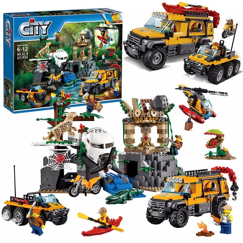 MOC City Series Jungle Exploration Site Building Blocks (810+/PCS) With 7 Minifigures forest scene Model Toy Gift