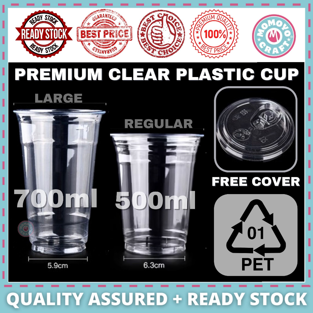 Momoyocraft Premium Plastic Cup With Lid PET Disposable Plastic Milk Tea Boba Takeaway Cup 500ml 700ml Straw 塑料杯 1pcs