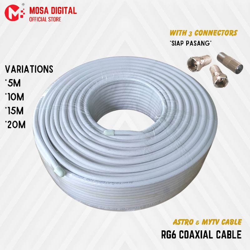 MOSA RG6 Coaxial Cable Kabel Astro Mytv Antena Antenna Digital Satellite Dish High Quality