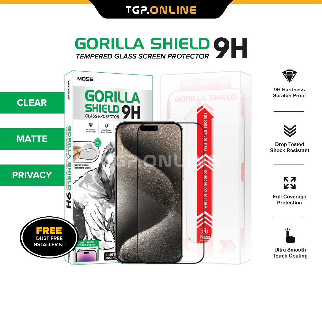 MOSS Gorilla Shield 9H Full Cover Tempered Glass for iPhone 15 14 Plus 13 12 Pro Max ( Clear Matte Privacy )