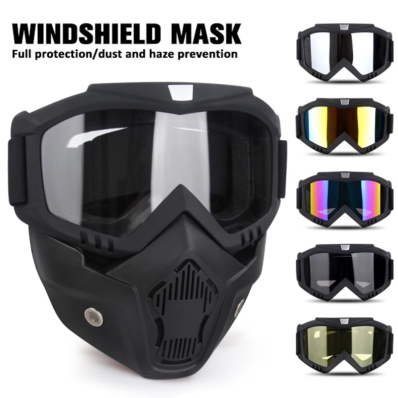 Motorcycle Goggles Removable Mask Windproof Motocross Eyewear Motor Bike Helmet Open Face Half Face Helmet