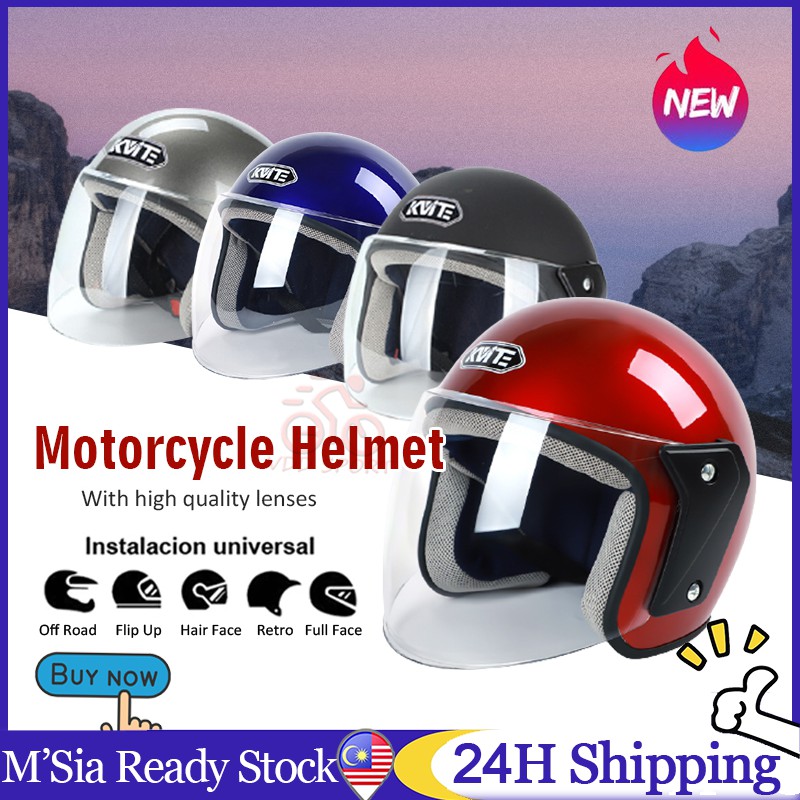 Motorcycle Helmet with Double Lens Motor Helmet Topi Keledar Motosikal Racing Topi Original Helmet Half Cut Steng Kura頭盔