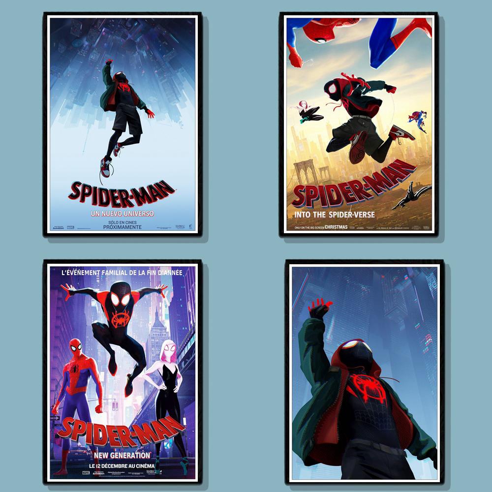 Movie SpiderMan Into the SpiderVerse Poster Wall Stickers Painting Coated Poster White Paper For Home Bar Wall Decor