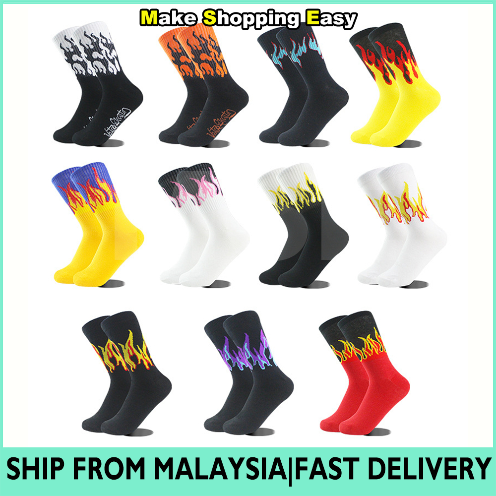 MSE Unisex Flame Black White Yellow Fire Harajuku Socks Skateboard Socks Fashion Hipster Socks Cotton Socks