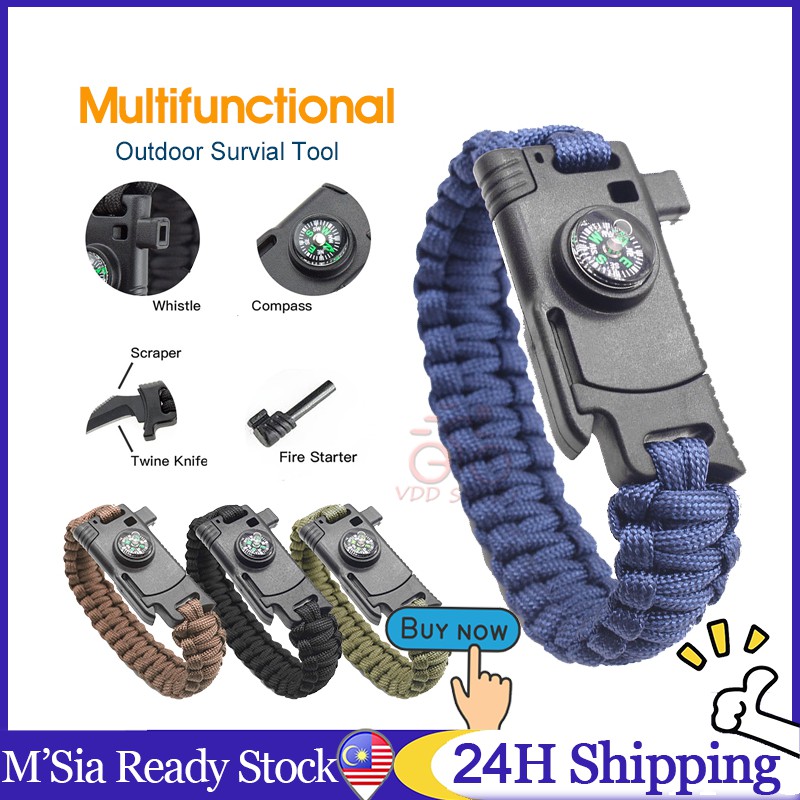 Multifunction Outdoor Camping Tools Bracelet Survival Gear Flint & Whistle & Compass Escape Paracord SOS Wristband 求生手环