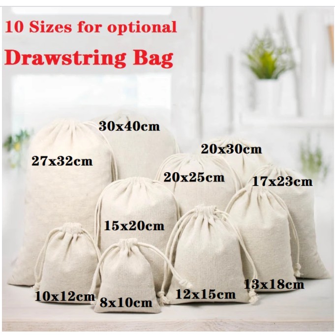 Multi Size Reusable Cotton Drawstring Gift Bag Wedding Christmas Sachet Storage Charms Jewelry Packaging Linen Bag