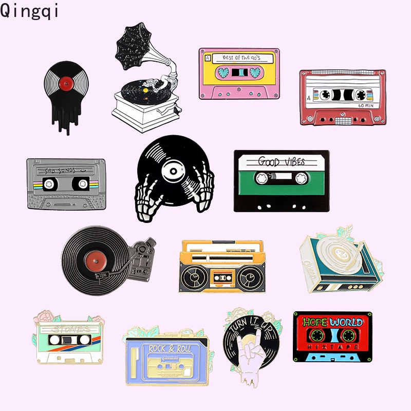 Music Lovers Enamel Pins Tape Cassette DJ Vinyl Record Player Badge Brooches Lapel Pin Gothic Jewelry Gift for Friends