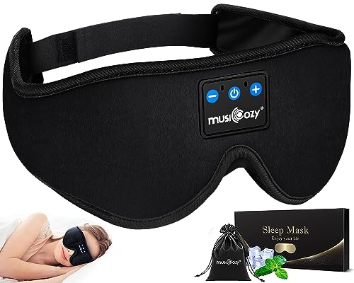 MUSICOZY Sleep Headphones Bluetooth 5.2 Headband Sleeping Headphones Sleep Eye Mask, Wireless Music Earbuds Earphones for Side Sleepers Men Women Air Travel Cool Tech Gadgets Unique Gifts