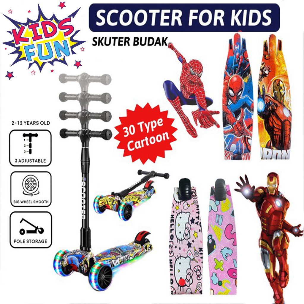 MVP-Kids Scooter Cartoon Skuter budak Foldable Cartoon LED Light Kartoon Skuter Budak