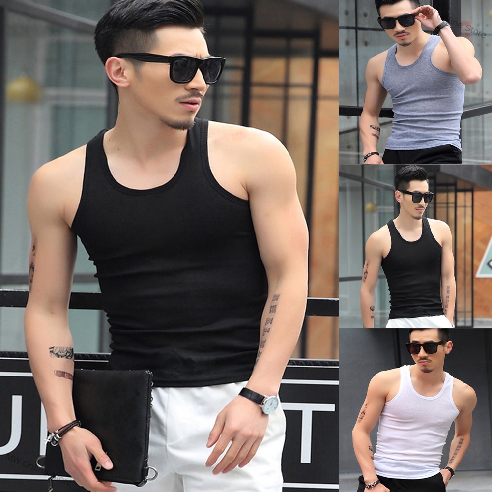 MW Online Store Men Fashion Summer Solid Color Sleeveless Vest Shirt for Gym Fitness Sports