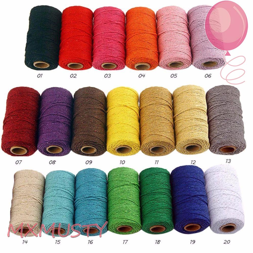 MXMUSTY 2 mm Twisted Cord Multicolor Linen String Cotton Rope 100m Long/100Yard Pure Cotton DIY Macrame Artisan Crafts Home Textiles/Multicolor