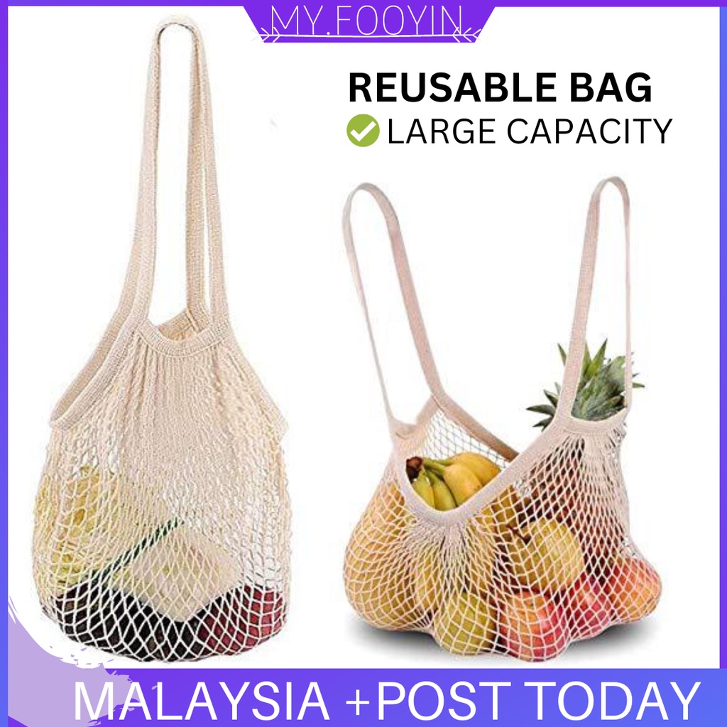 N104 READY STOCK MYFOOYIN Reusable Fruit Vegetable Bag Shopping Mesh Bag Reusable Net String Storage Eco Friendly Bag Ha