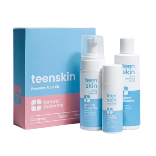 Natural Outcome Teen Skin 3-Step Skin Care Kit | Daily Boys & Girls Skin Care Regimen | Teen Skin Face Wash, Toner, & Moisturizer | Perfect for Teens Preteens & Kids Looking to Prevent Acne | 3 Pc Kit