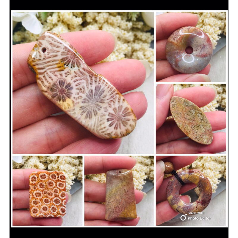Natural Agatized Fossil Coral pendant 天然精品珊瑚玉吊坠