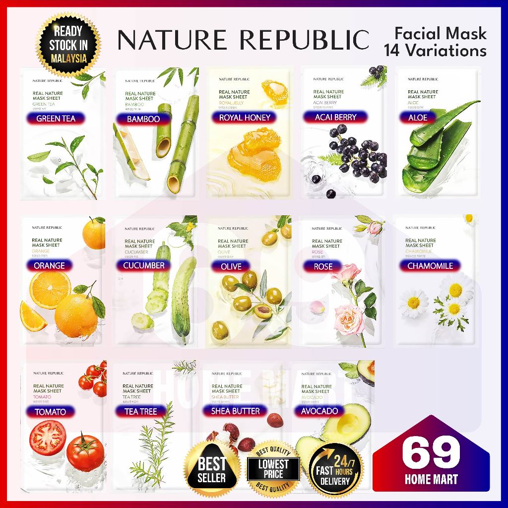 Nature Republic Facial Mask Natural Skin Care Beauty Korean Essence Moisture Oil Control Deep Clean Hydrate Brighten