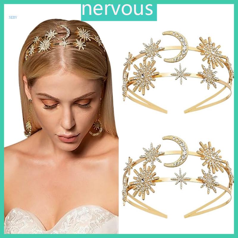 NERV Baroque Style Rhinestones Moon Star Headband Evening Party Crown Headpieces Wedding Party Formal Dress Tiaras Jewel