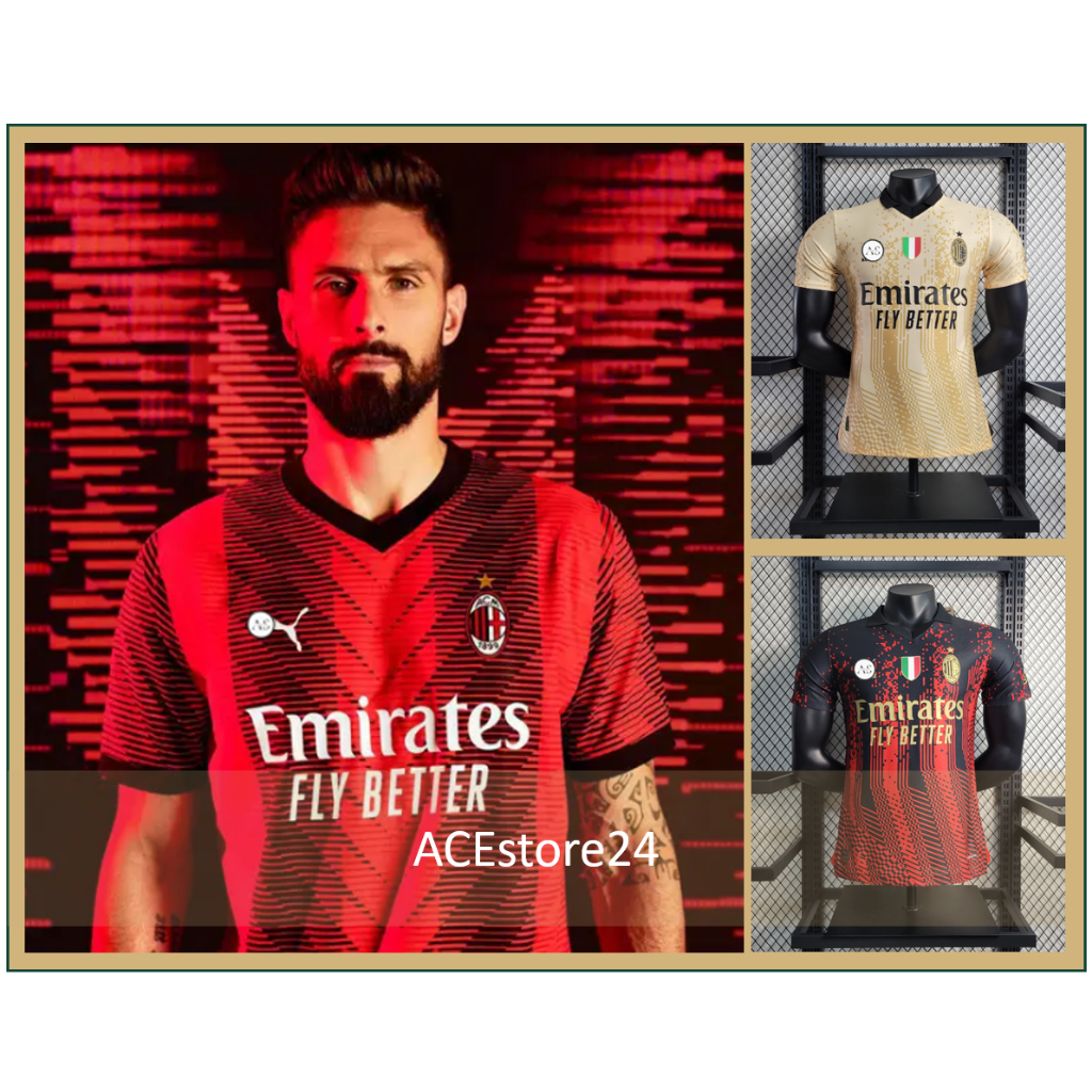 NEW 23/24 AC Milan Home, 4th Black & Gold Player Issue & Fans Issue Kit Jersey*Local Seller Ready Stock!!!!*