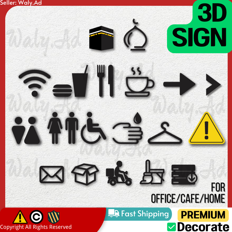 NEW 3D Sign Toilet WC Washroom Tandas Laundry Coffee Food Wifi Shop Restaurant Wall Decoration Signage Papan Tanda 厕所牌