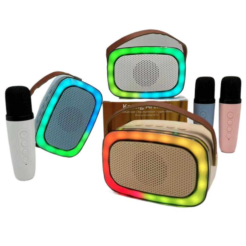 New Bluetooth speaker colorful night lamp mini audio wireless microphone small speaker subwoofer singing songs Mini Home KTV Karaoke Machine Portable Bluetooth 5.0 PA Speaker System with 1-2 Wireless Microphones Home Family Singing for Kid