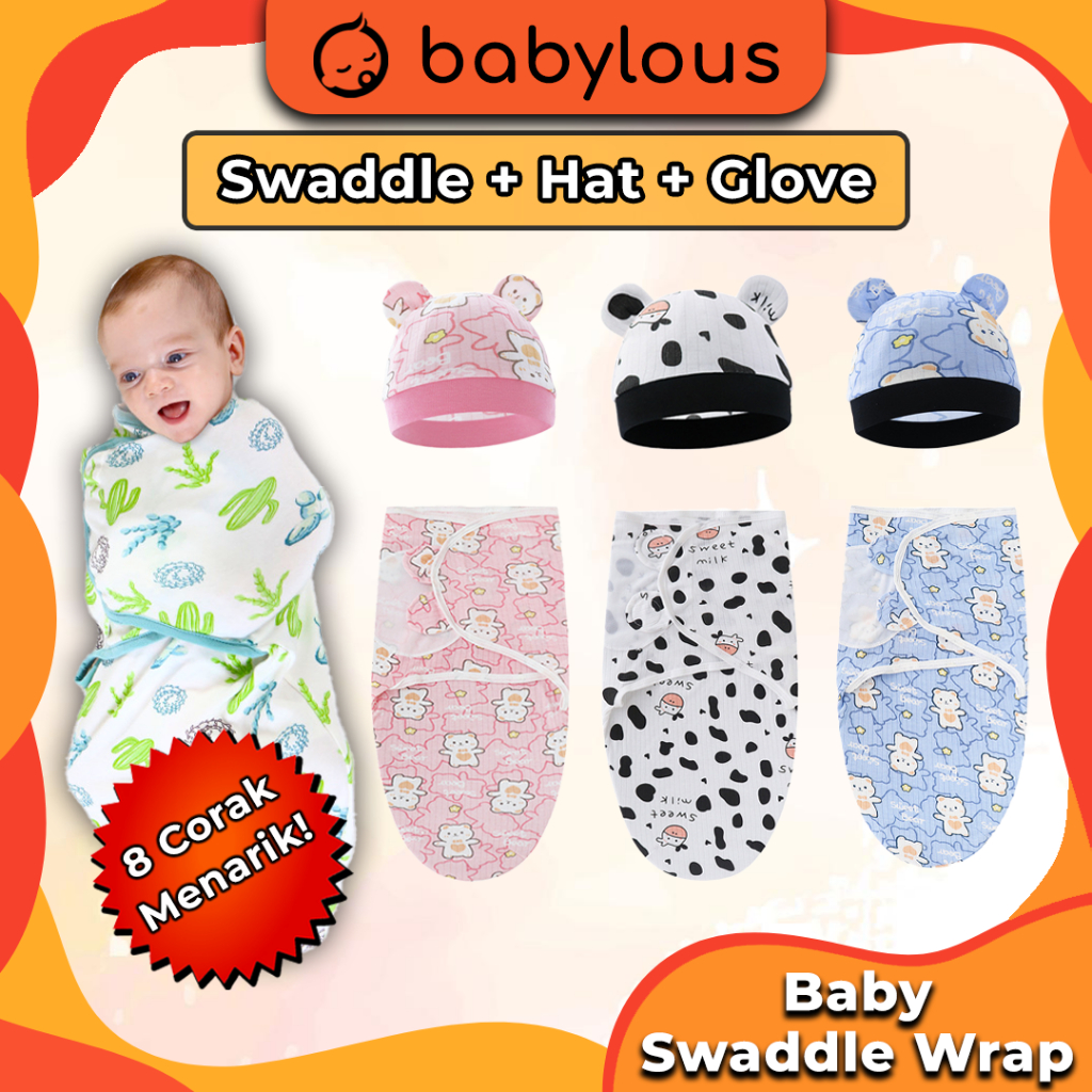 Newborn Baby Swaddle Wrap With Cap Kain Bedung Bayi Kain Balut Bayi Cotton Baby Sleeping Bag Baby Cover Blanket