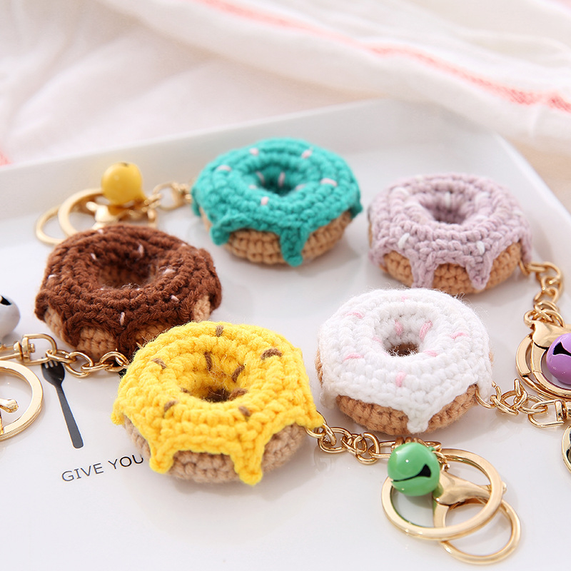 New Cute Donut Yarn Ball Keychain Pendant Chain Creative Bag Accessories Fun Fruit Handcrafted Jewelry for Women Gifts