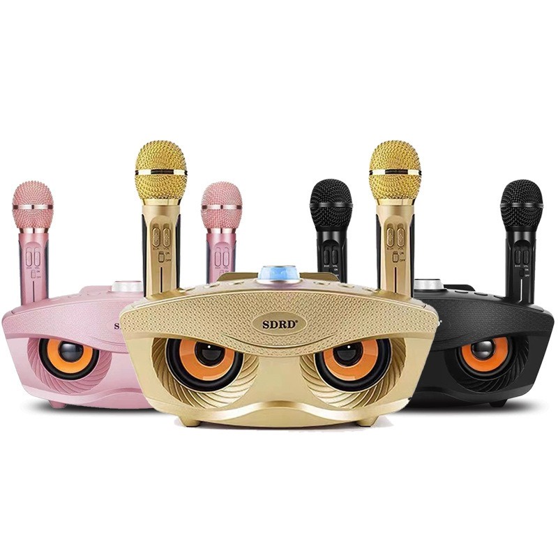 New Owl style Family Audio Microphone Double maraoke Phone Gadget for Singing Songs Bluetooth Wireless Wholesale SD306 20W Bass Sound Family KTV 2 IN 1 Portable Karaoke BT Wireless Speaker With Dual Handheld Microphone Owl Speakers