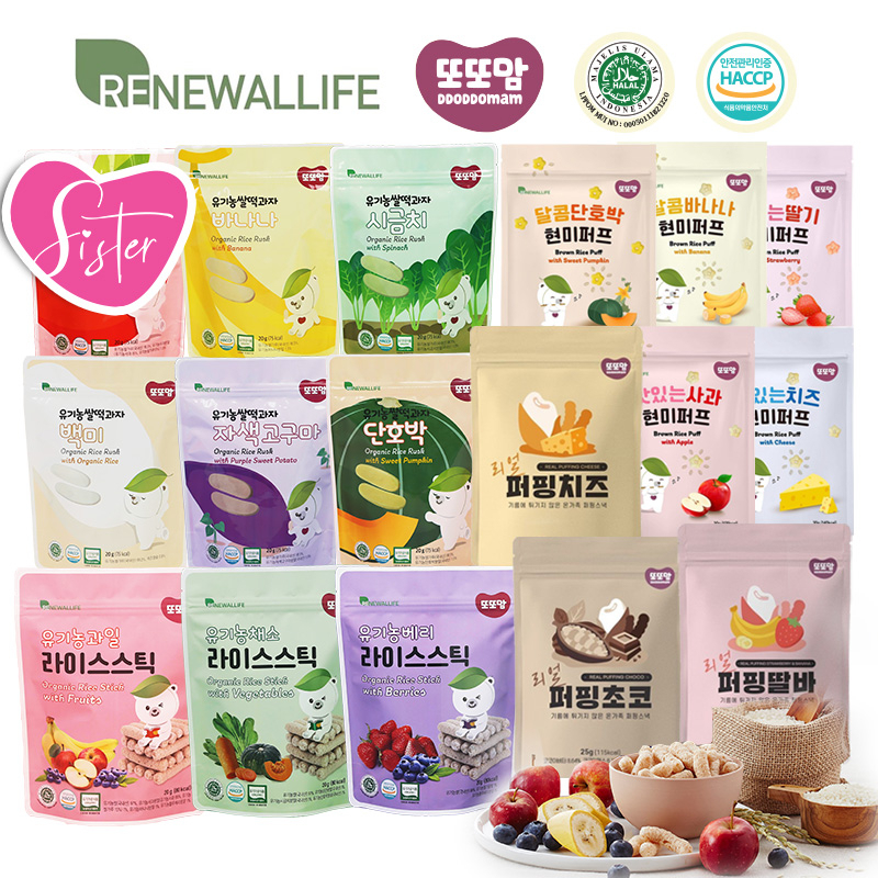 [New Pack] Renewallife DDODDOMAM Real Puffing Cheese / Rice Rusk / Rice Stick - Korean Organic & Healthy Baby Snacks