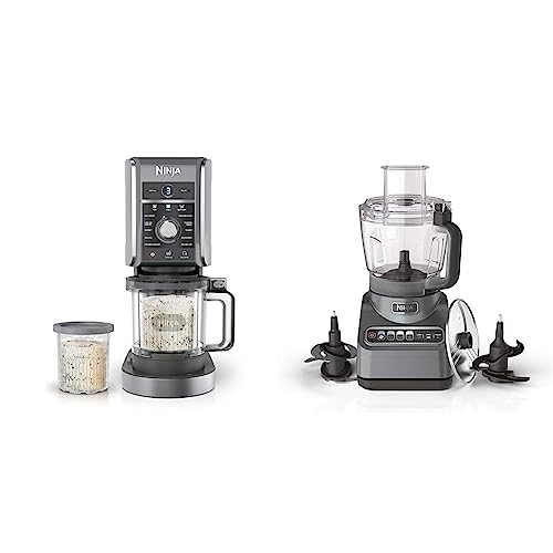 Ninja NC501 CREAMi Deluxe 11-in-1 Ice Cream & Frozen Treat Maker, Silver & BN601 Professional Plus Food Processor, 1000 Peak Watts, 4 Functions for Chopping, Slicing, Purees & Dough, Silver