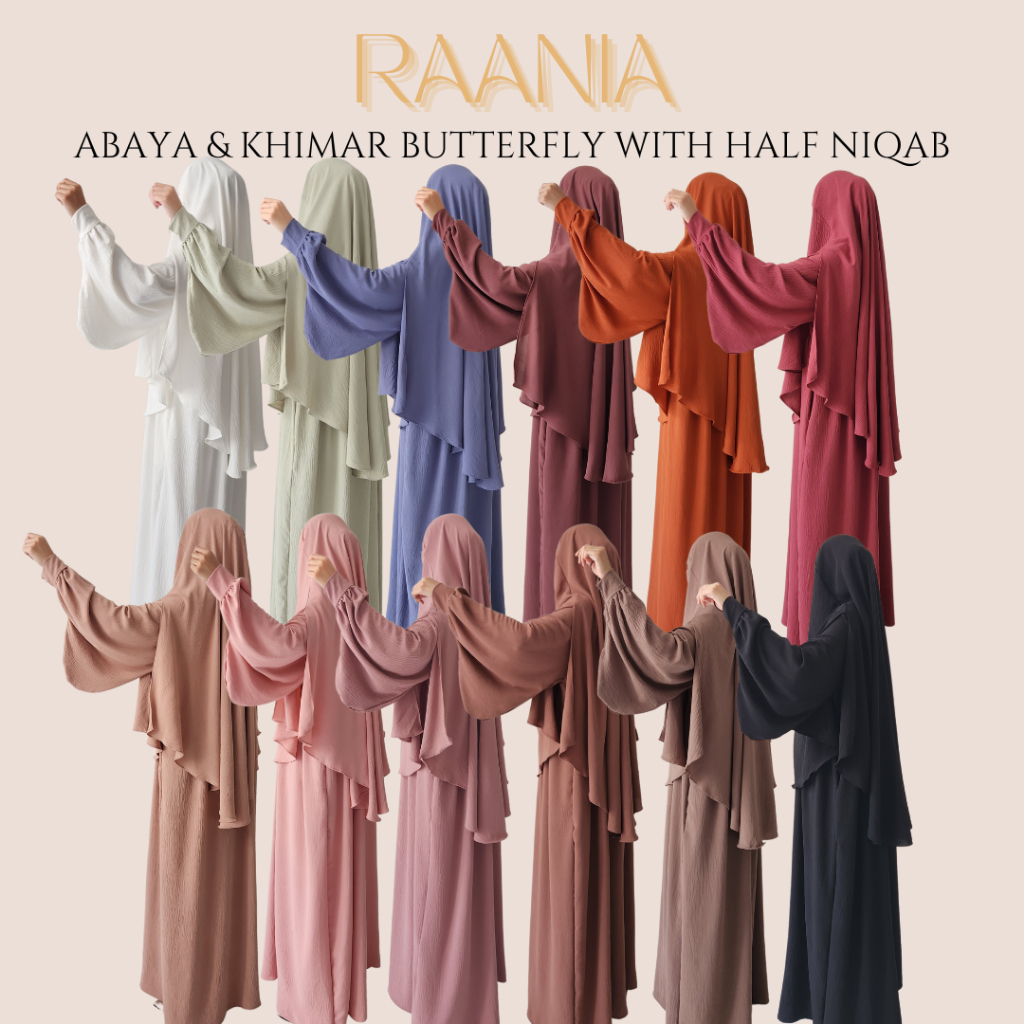 NIQABBIA RAANIA ABAYA & FRENCH KHIMAR 1 LAYER (FREE HALF NIQAB) - COTTON AIRFLOW CRINKLE