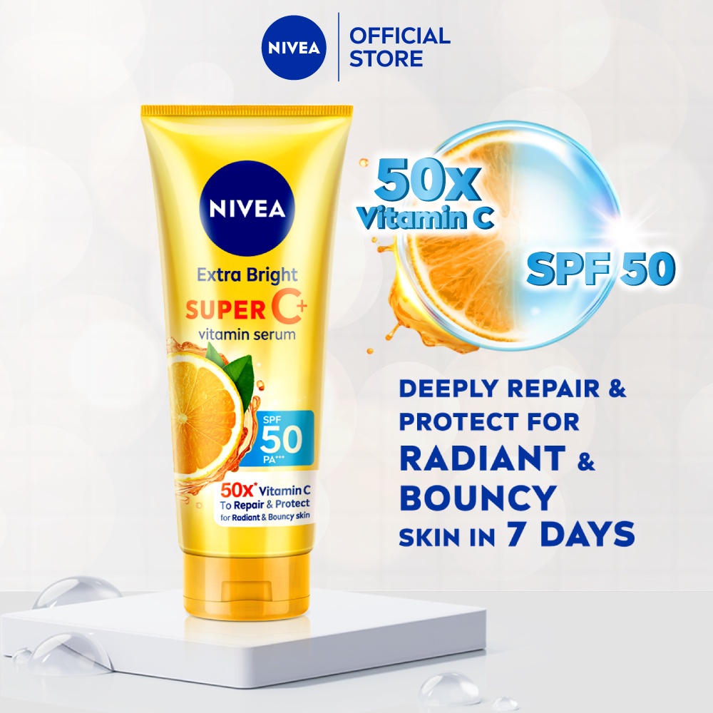 NIVEA Body Extra Bright Super C+ Vitamin Serum SPF50+++ / 320 ml / 180 ml / Body Lotion / Even Tone / Sun Care