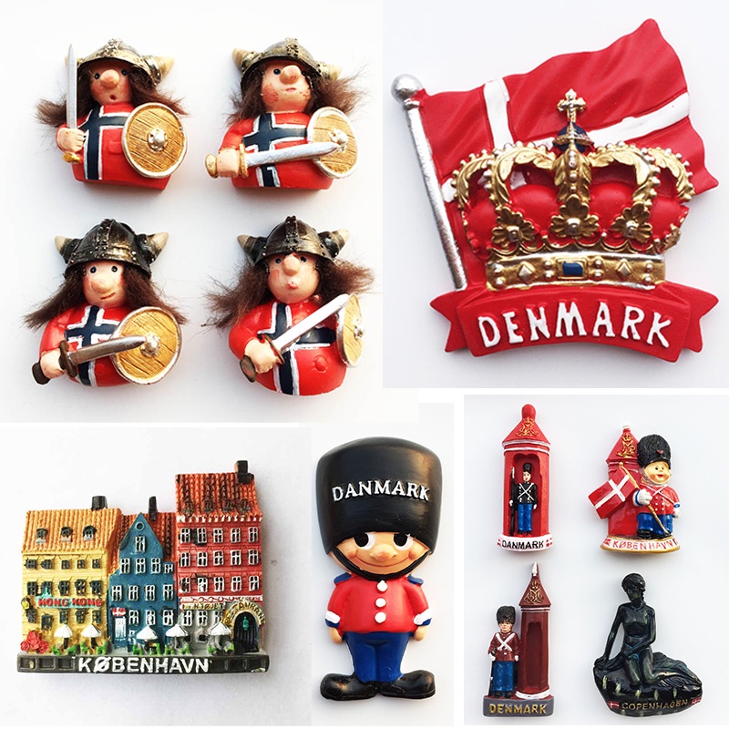 Nordic Denmark Fridge Magnets Decorative Crafts Collection Gift Copenhagen Royal Crown Tourism Memorial Refrigerator Stickers