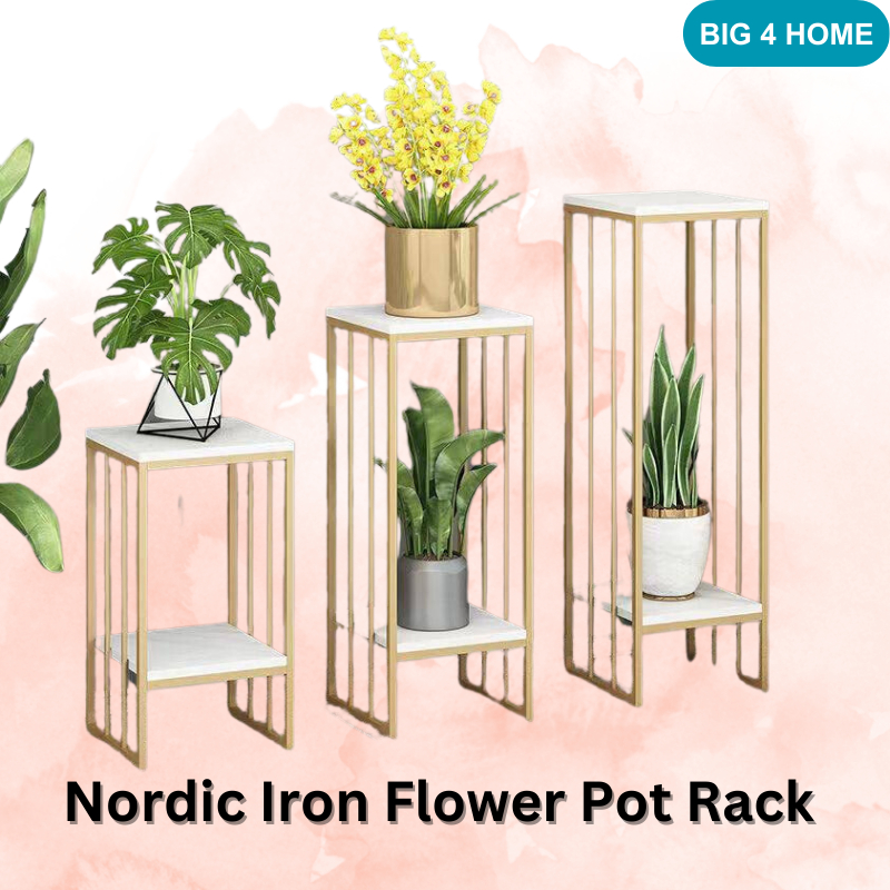 Nordic Iron Flower Pot Rack Flower Shelf Rack Light Luxury Iron Green Plant Flower Rak Pasu Bunga 2 Tingkat