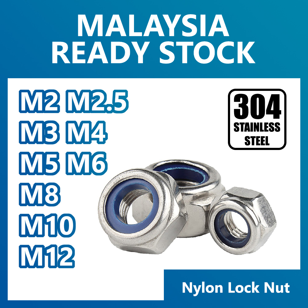 Nylon Lock Nut 304 Stainless Steel Hexagon M2 M2.5 M3 M4 M5 M6 M8 M10 M12 Hex Lock Nut DIN985