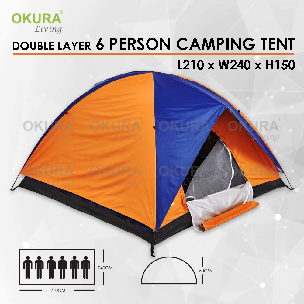 OKURA Camping Tent 2-6 Person Easy Setup Portable Waterproof Tent Sleeping Camp Backpacking Outdoor Khemah Tidur