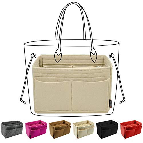 OMYSTYLE Purse Organizer Insert for Handbags, Felt Bag Organizer for Tote & Purse with 5 Sizes, Compatible with Neverful Speedy and More (Small, Beige)