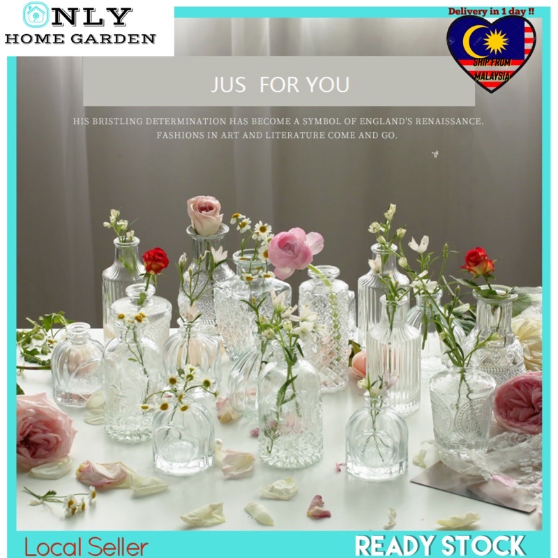 OnlyHomeGardenFREE GIFT Flower Vase Glass Vase Mini Pasu Bunga Kaca Home Decor Transparent Glass Vase Royal Style