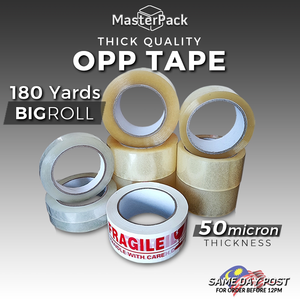 OPP Tape 48mm x 180 yard Packaging Fragile Tape Stationery Tape 18mm x 120 yard Cellophane Transparent Tape Tebal 50 Mic