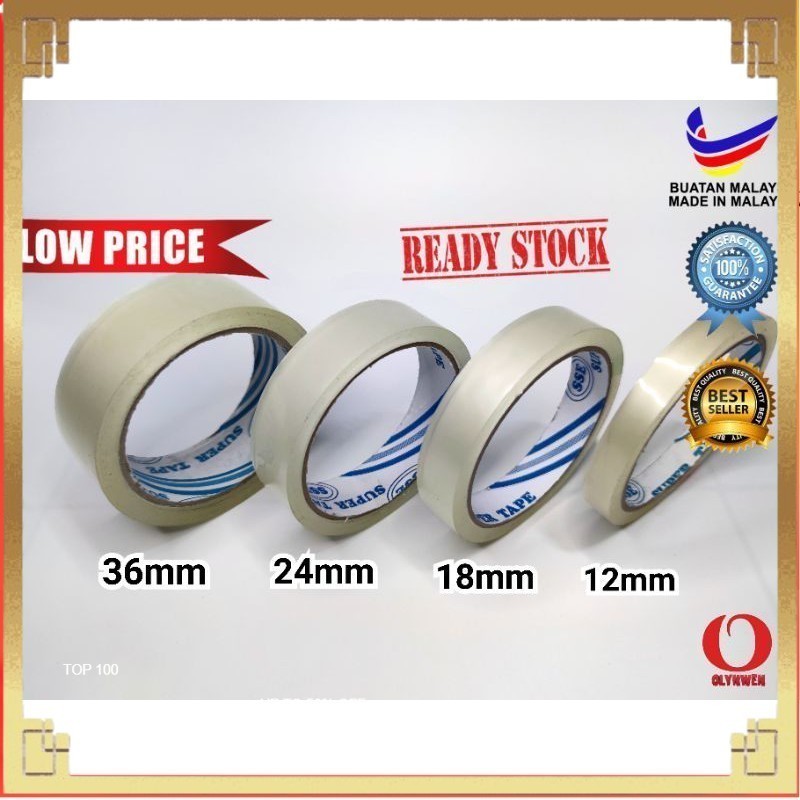 OPP tape stationary 50yards tape Adhesive Transparent 12mm 18mm 24mm 36mm X 45micron packaging office use READY STOCK