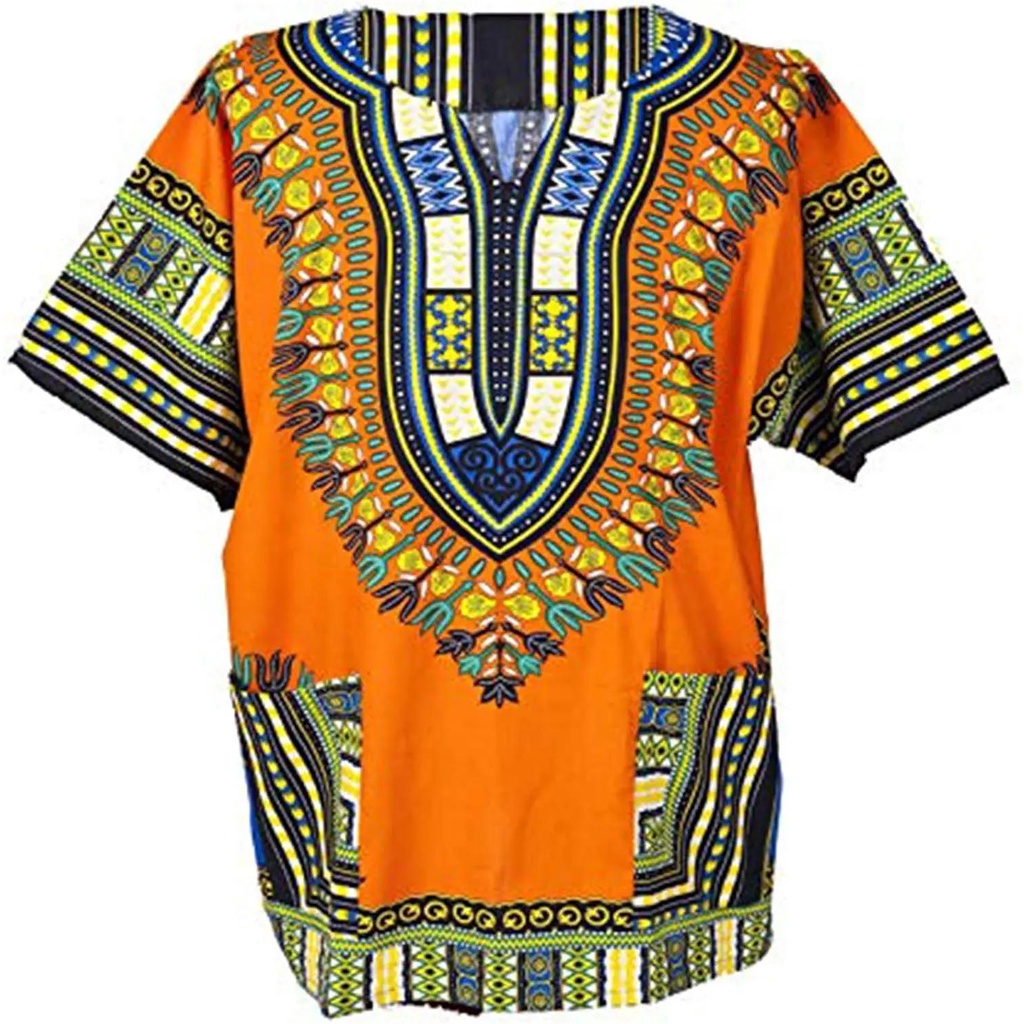 Orange Traditional African Dashiki Cotton Shirt Tribal Hippie Style Variety Colors Perfect for Festival Craft Clothes Unisex