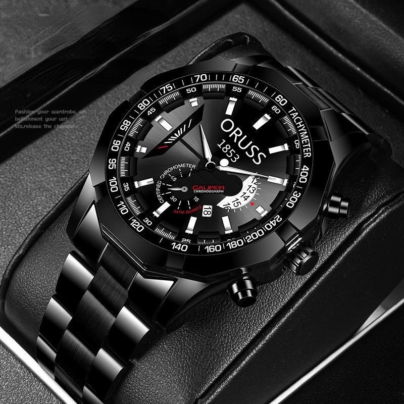 Original Stainless Steel Luxury Black Business Sport Waterproof Fashion Watch Quartz Men's Wrist Watch for men swiss analog jam tangan lelaki