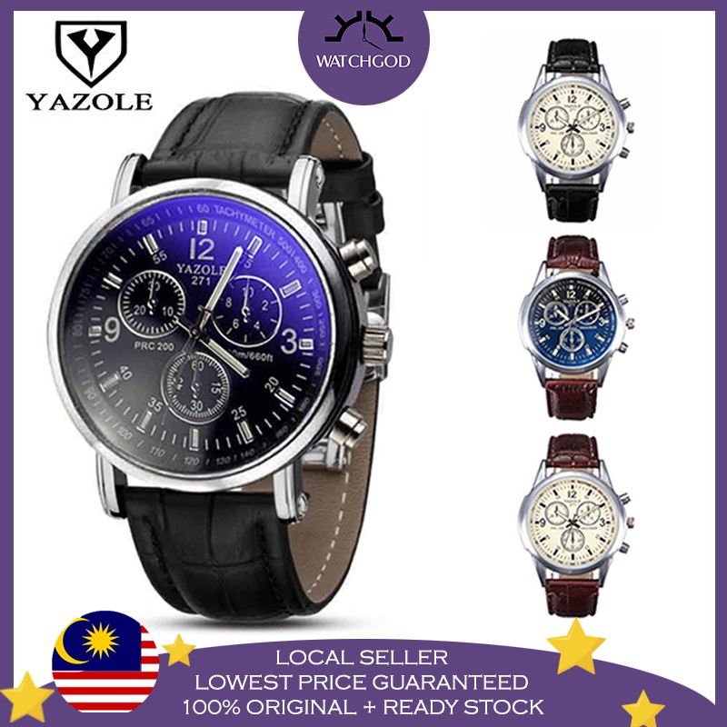 Original Yazole 271 Men Quartz Fashion Military Luxury Leather Watch Jam Tangan Lelaki