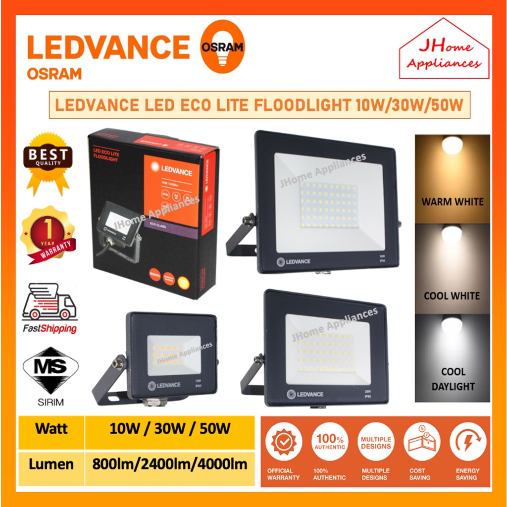 OSRAM LEDVANCE LED ECO LITE FLOODLIGHT 10W / 30W / 50W OUTDOOR IP65 PROTECTION WATER RESISTANT