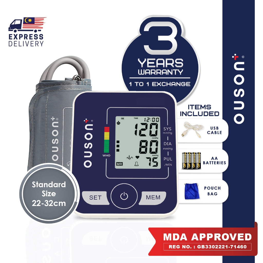 Ouson Digital Blood Pressure And Heart Beat Monitor With Arm Cuff Lcd Display Support 2 Users Mesin Tekanan Darah