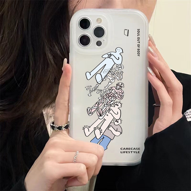 Out of Body Funny Phone Case Compatible for iPhone 11 14 Pro 12 13 Mini XS Max X XR 7 8 6 6S Plus SE2020 Soft Phone Transparent Casing TPU Silicone Shockproof Frosted Cover