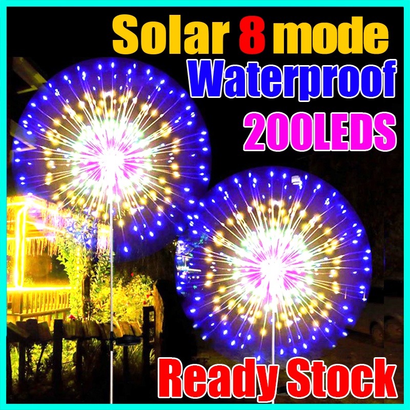 Outdoor Solar Fireworks Light 200LED lampu Waterproof 8 Modes for Lighting Garden Light Garden Lawn Fairy Light Christmas Light Dandelion Lamp